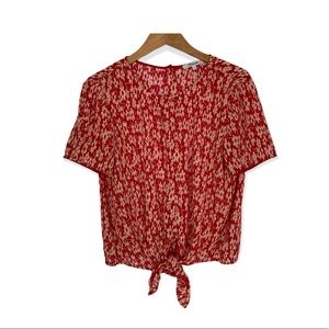 Madewell Crinkled Button Back Tie Tee in Full Bloom red and Cream Size S